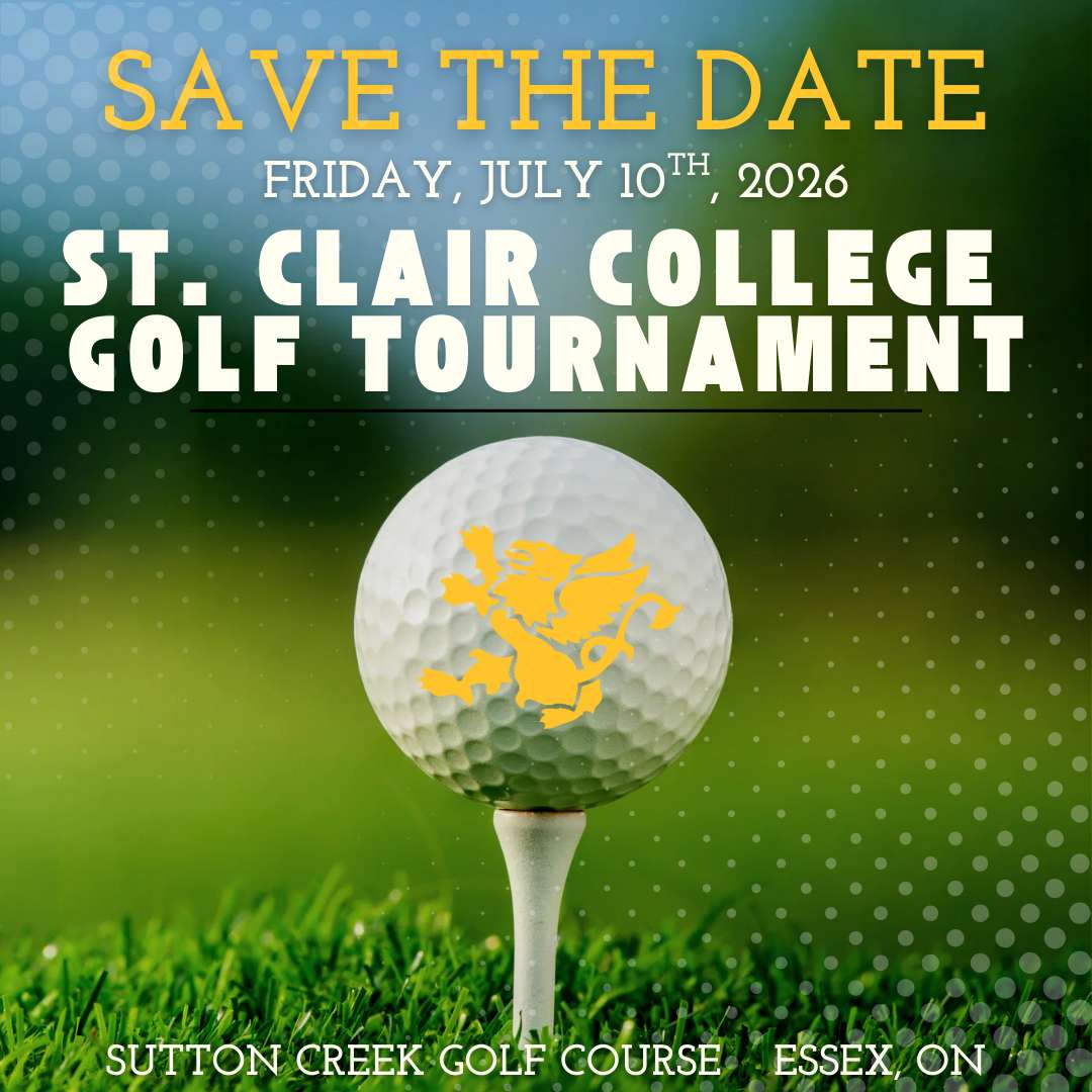 Save the Date. St. Clair College Golf Tournament, July 10, 2026.