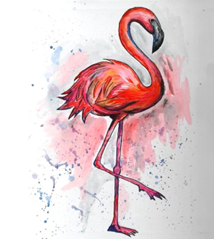 Acrylic painting of a flamingo