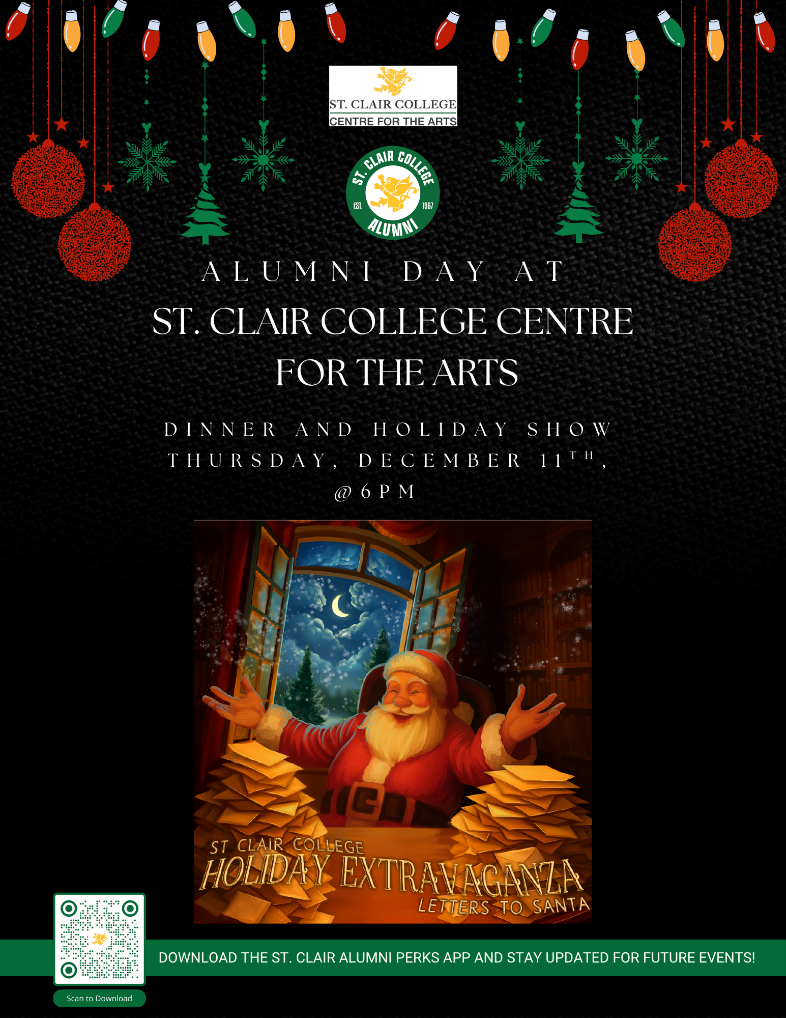 Alumni Day at St. Clair College Centre for the Arts Dinner and Holiday Show - Dec. 11, 6pm