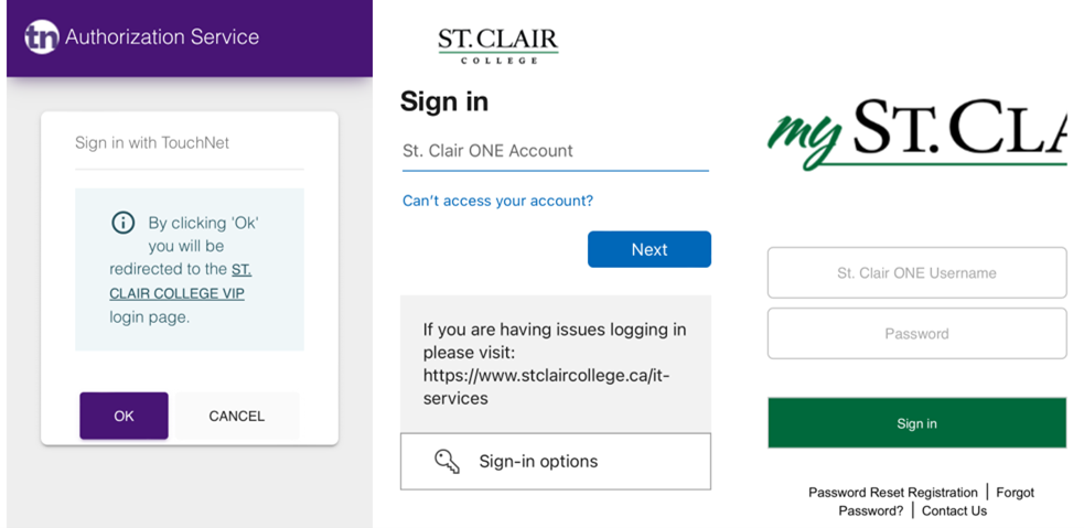 St. Clair College's login page