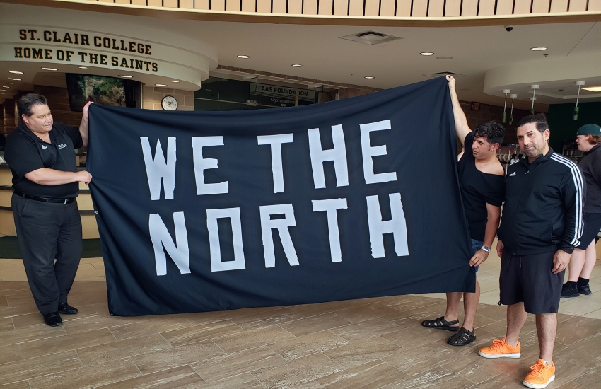 'We the North' flag being held at the SportsPlex.