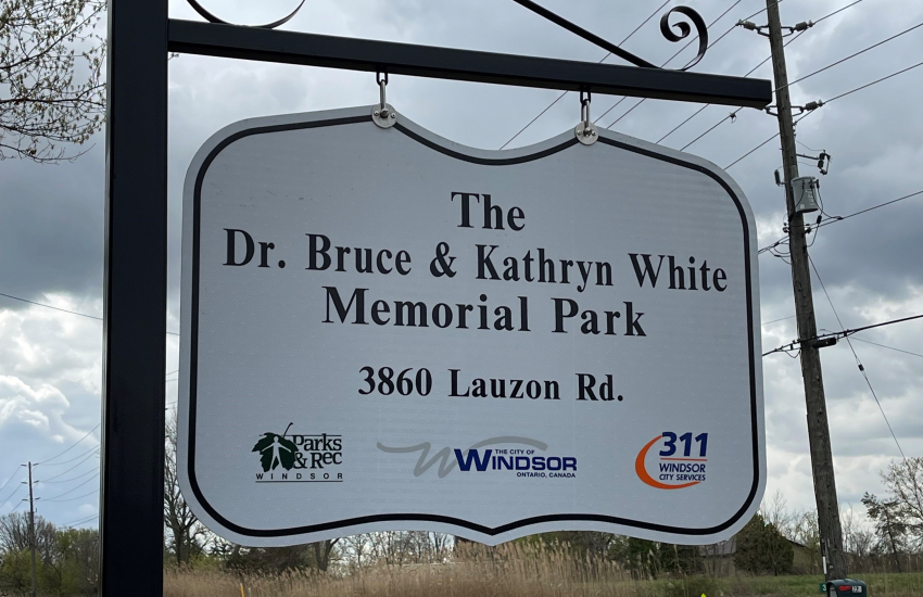 Dr. Bruce & Kathryn White Memorial Park sign