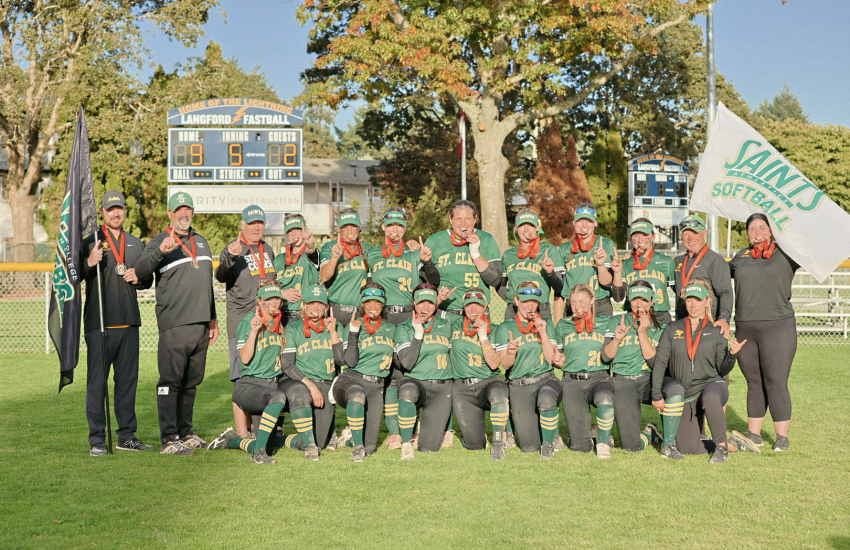 Softball team photo with medals