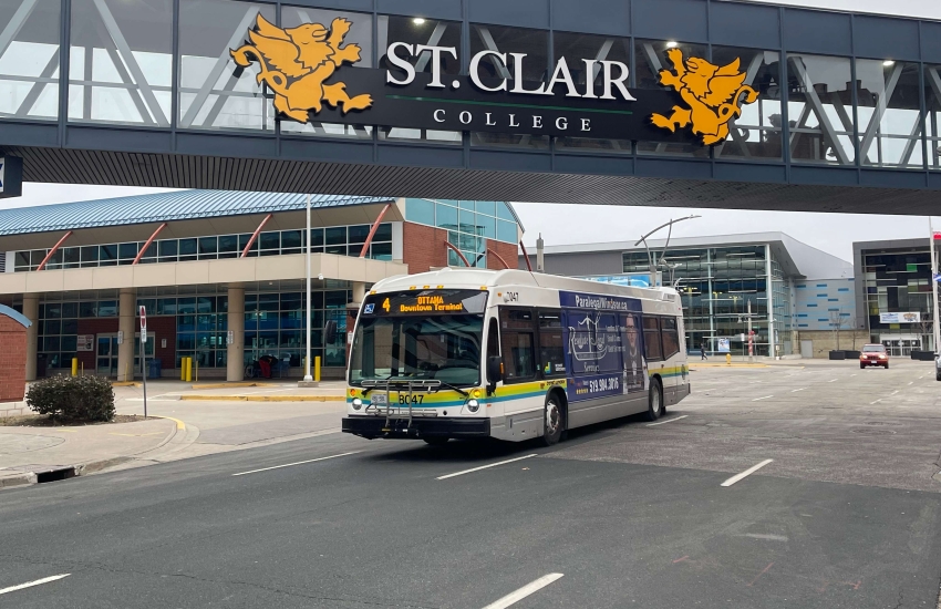 Transit Windsor bus under St. Clair College bridge downtown