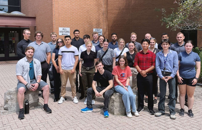 Group photo of Police Foundation Students in fron of the Ontario Police College
