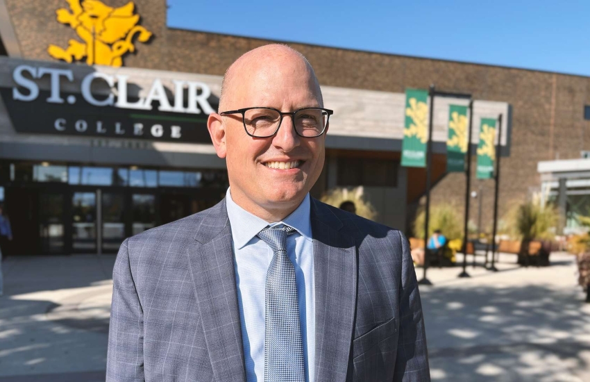 Windsor Mayor Drew Dilkens stands out front of the Main South Campus of St. Clair College