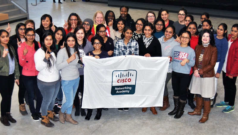 Cisco Networking students with Patti France