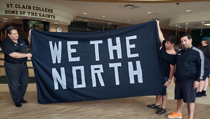'We the North' flag being held at the SportsPlex.