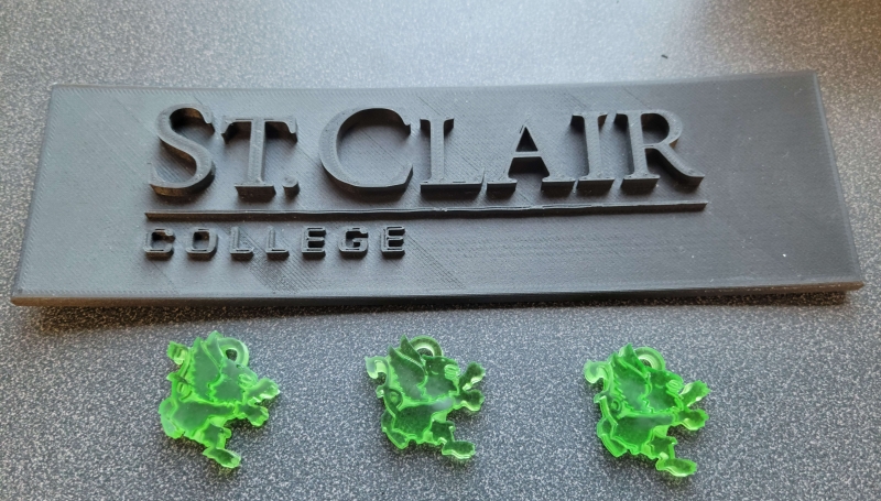 Small College logos and nameplates were made with the 3D printers at St. Clair. 