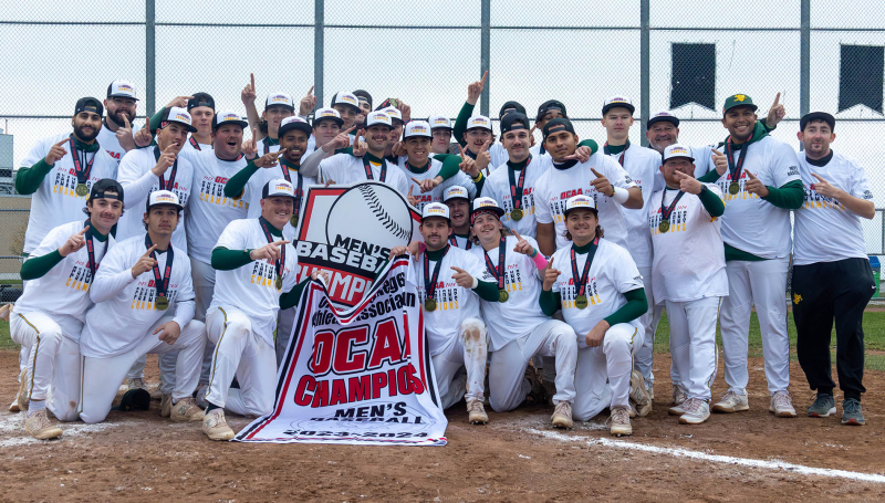 St. Clair College baseball team smiling for a team photo