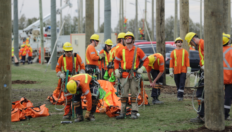 Powerline workers at training facility