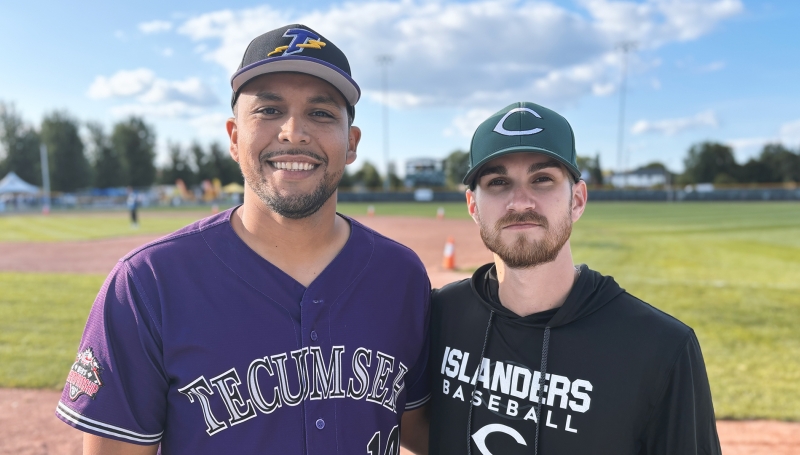 Former Saints teammates Roberto Duncan and Mike McKay at Bert Lacasse Park