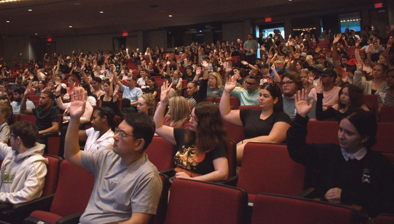 Students gather at the Chrysler Theatre