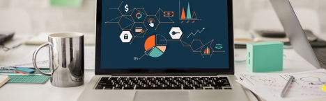 Laptop with graphics on the screen.